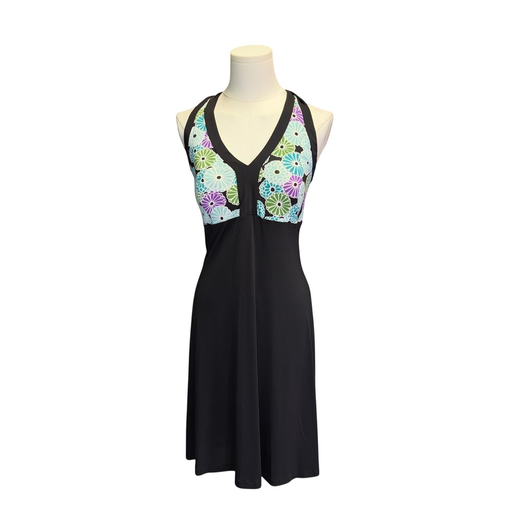 INC International Concepts Petite Black Floral Halter Dress Womens Large Petite